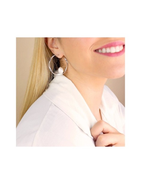 PENDIENTES ARO EN PLATA Y PERLA