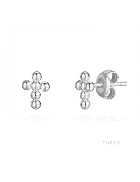 PENDIENTES MINI CRUZ BOLITAS EN PLATA