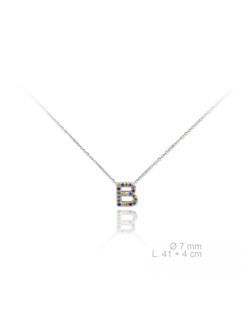GARGANTILLA INICIAL B EN PLATA DE LEY Y CIRCONITAS DE COLORES