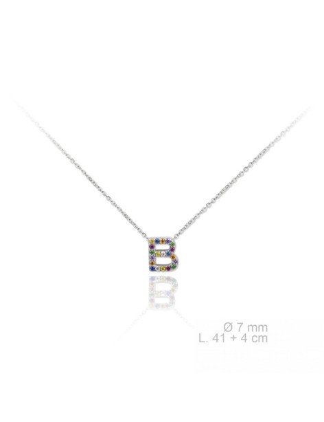GARGANTILLA INICIAL B EN PLATA DE LEY Y CIRCONITAS DE COLORES