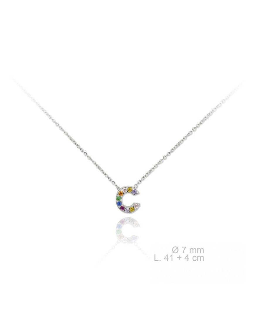 GARGANTILLA INICIAL C EN PLATA DE LEY Y CIRCONITAS DE COLORES