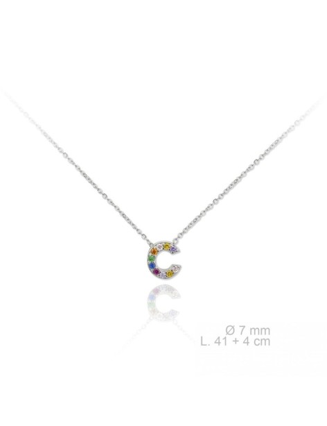 GARGANTILLA INICIAL C EN PLATA DE LEY Y CIRCONITAS DE COLORES