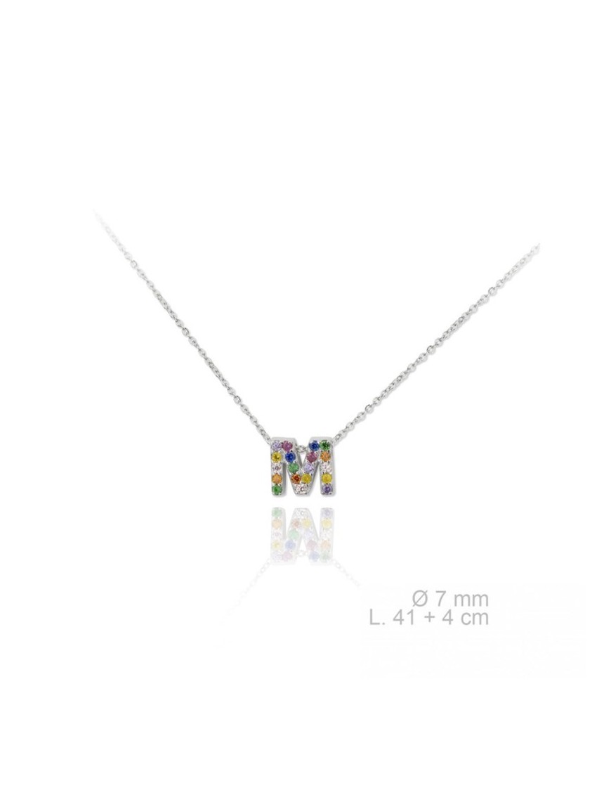 GARGANTILLA INICIAL M EN PLATA DE LEY Y CIRCONITAS DE COLORES