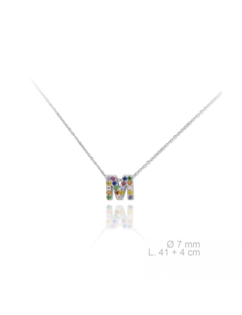 GARGANTILLA INICIAL M EN PLATA DE LEY Y CIRCONITAS DE COLORES