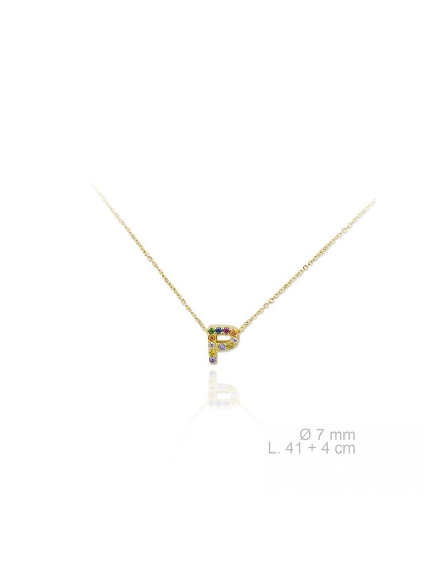 GARGANTILLA INICIAL P EN PLATA DE LEY CHAPADA Y CIRCONITAS DE COLORES