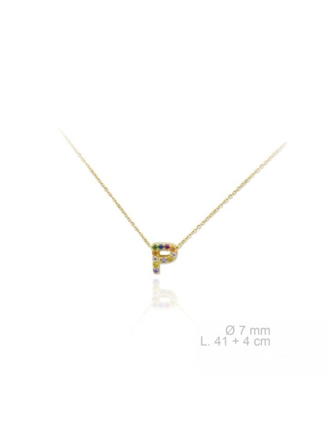 GARGANTILLA INICIAL P EN PLATA DE LEY CHAPADA Y CIRCONITAS DE COLORES