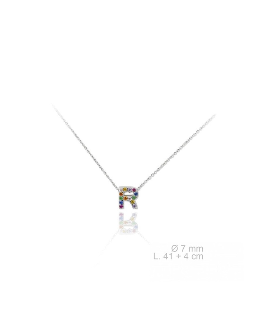 GARGANTILLA INICIAL R EN PLATA DE LEY Y CIRCONITAS DE COLORES