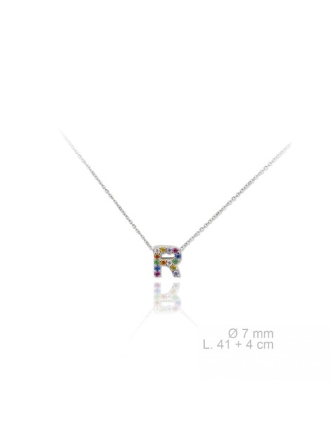 GARGANTILLA INICIAL R EN PLATA DE LEY Y CIRCONITAS DE COLORES