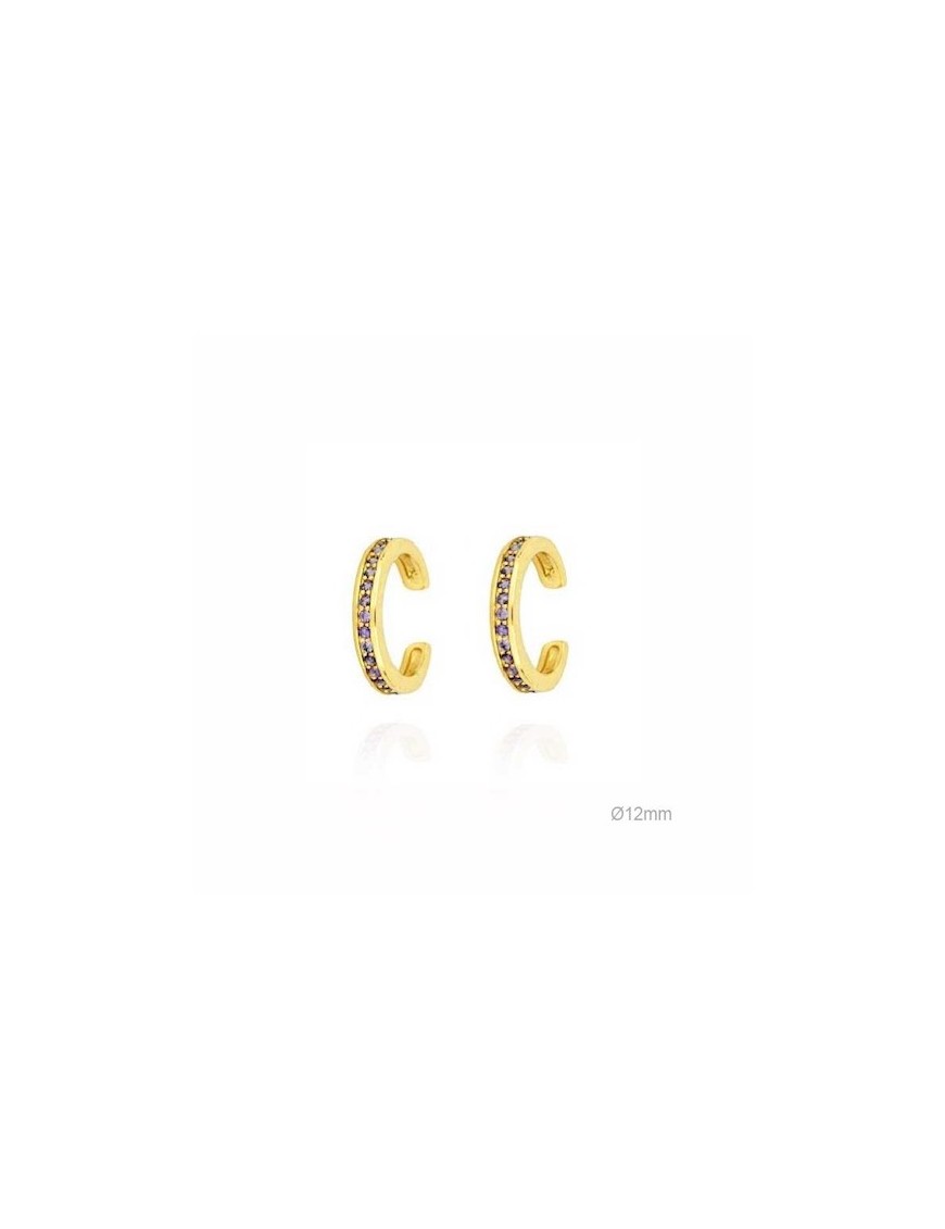 PENDIENTES EARCUFF EN PLATA DORADA Y CIRCONITAS MORADAS